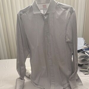 Brooks Brothers Men's Checkered Dress Shirt - White and Gray